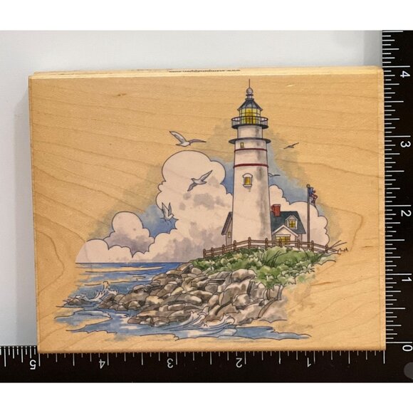 STAMPS HAPPEN 80158 LIGHTHOUSE WOOD MOUNTED RUBBER STAMP SEASCAPE - Picture 2 of 5